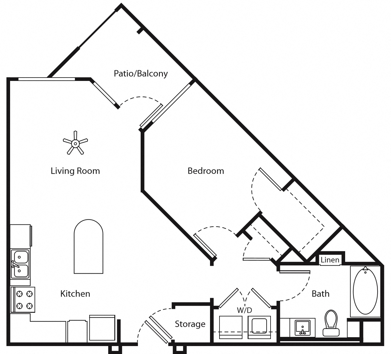 Floor plan for 1 bed, 1 bath, 815 sqft